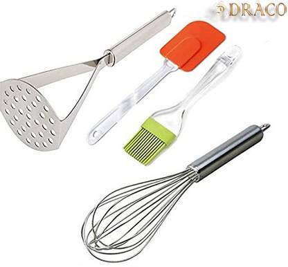 DRACO S_PM-3_Potatto Masher Steel Ovel, Whishk Butter Brush And Spatula _L_2 Kitchen Tool Set