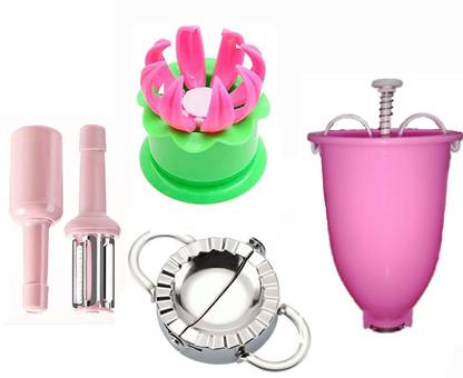 ExcitingDEalz Doughnut Maker+karanji Mould 3-in-1 Vegetable Peeler + Dumpling/MomoMould Kitchen Tool Set