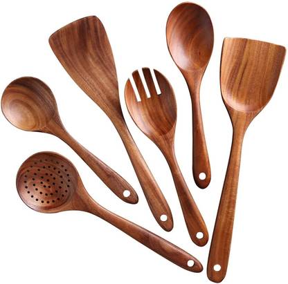 ORRISH Wooden Utensils Cooking Set Non Scratch Natural Teak Wood Utensils for cooking Kitchen Tool Set