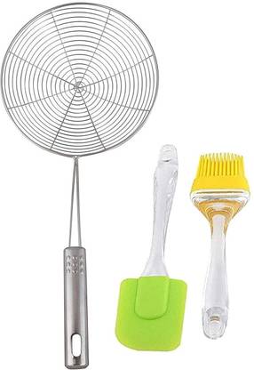 Nbird Stainless Steel Dep Fry Strainer and Silicon Big Spatula Set Kitchen Tool Set