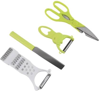 SHOPPAL 4P Multipurpose Set Stainless Steel Tool OF KNIFE SCIRROR PEELER GRATER Kitchen Tool Set