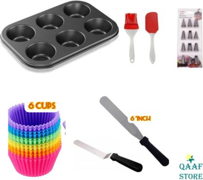 qaaf store Muffin cupcake tray with silicone cups, Pallet knife 6",spatula set, and nozzles Kitchen Tool Set