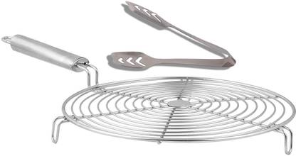 DRACO Steel Handle Roaster With Momo Chimta R_SRPR+MC_KT_4 Kitchen Tool Set