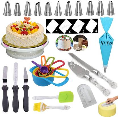 Unique Impex Free 10 Pcs Disposable Frosting Icing Piping Bag with cake baking set combo Kitchen Tool Set
