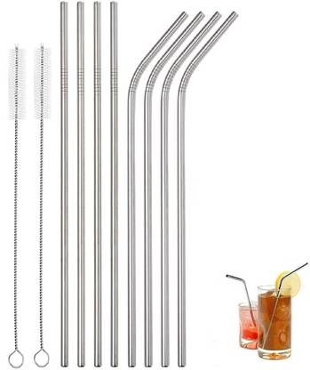 NURIOR Long Steel Straws for Drinking Juice & Drinks Reusable Straw Pipe Kitchen Tool Set