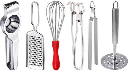 DreamBasket Lemon Squeezer & Grater & Whisk & Pakkad & Chimta & Potato Masher Kitchen Tool Set
