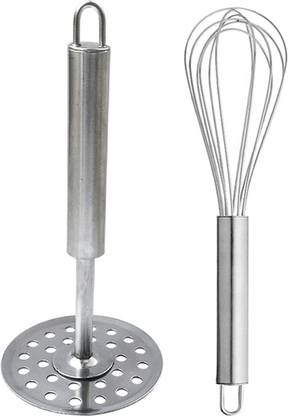 OC9 Stainless Steel Whisk / Egg Beater / Egg Whisker & Potato Masher / Pav Bhaji Masher / Vegetable Masher Kitchen Tool Set