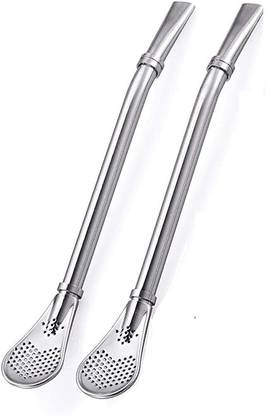 VELUZA 2 in1 Drinking Straws with Filter Spoon Stick,Cocktail Strainer Pipe Spoon Straw Kitchen Tool Set