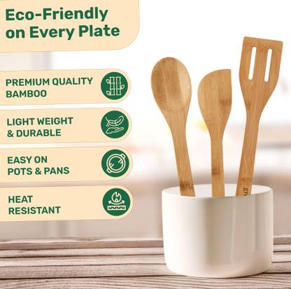 Greener Chef Bamboo Spatulas 3-Piece Non-Toxic Cooking Set For Daily Use Kitchen Tool Set