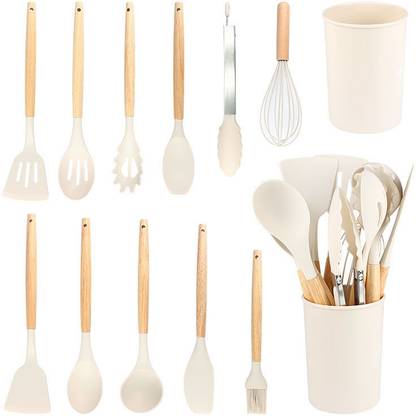 DnD Enterprise Beige Silicone Utensils Set- 12 Pcs with Knife set Kitchen Tool Set