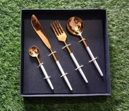 RAJATINTERNATIO Flatware Silverware Set,Trident Forks and Spoons Stainless Steel Cutlery set, 4 Kitchen Tool Set