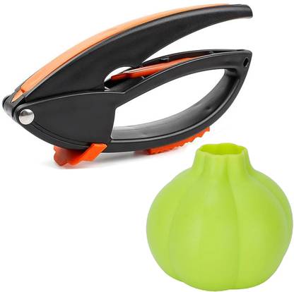 Gift Corner Combo: Silicone Ginger Garlic Peeling Peeler & Stainless Steel Garlic Presser Kitchen Tool Set