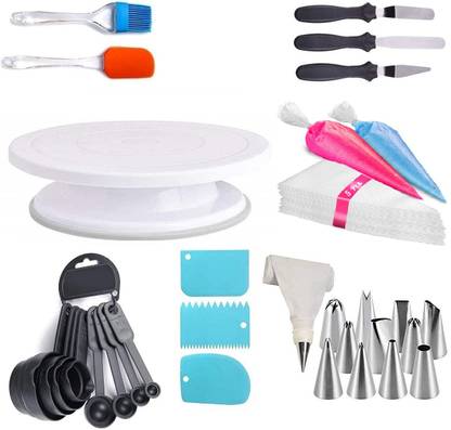 NIJAMRUT Cake Making Tools Round Easy Rotate Cake Table Nozzle 3 Scrapper spatula brush Kitchen Tool Set