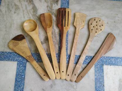 SIFU COLLECTION Kitchen Utensils Setof 7, Wooden Cooking Utensil Set Non-Stick Pan Kitchen Tool Wooden Cooking Spoons and Spatulas Wooden Spoons for Cooking Salad Fork Kitchen Tool Set