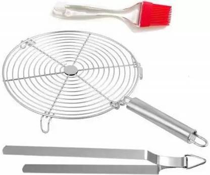 wingdong Stainless Steel Circle Roaster Papad Jali for Pizza Chapati Barbecue Grill Kitchen Tool Set