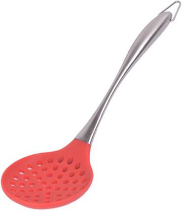रामकुवर Kitchen Premium Siliocone Stainless Steel Strainer Skimer Conlander Silicone Kitchen Utensil (Steel Skimer Red) 1*स्किमर लाल रसोई उपकरण सेट