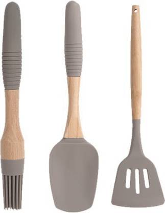 Sabichi Silicone Combo Series Of 3 - Round Brush Large Spatula Slotted Turner - Kitchen essentials Kitchen Tool Set