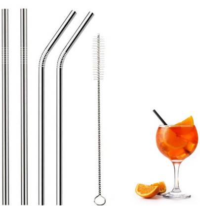 NURIOR Reusable Straws Set of 5(2- Bend Pipe, 2- Long Straw, 1-Cleaning Brush) Kitchen Tool Set