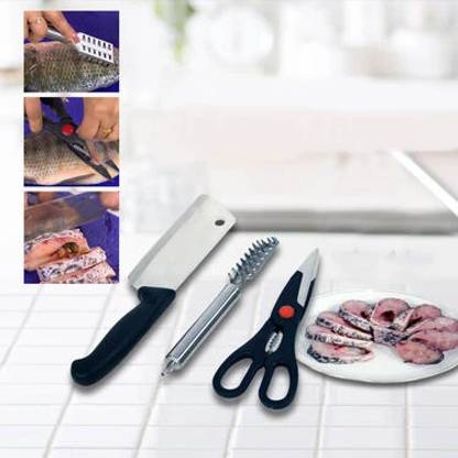 MADHULI Fish/Meat Cutting Knife with Fish Scale Remover & Kitchen/Household Scissor Kitchen Tool Set