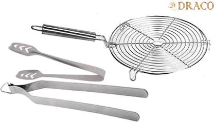 DRACO Steel Handle Roaster With Momo Chimta And Roti Chimta M_SRPR+MC+C_L_9 Kitchen Tool Set
