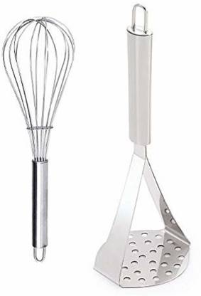 NEERAK Combo Set of 2 Stainless Steel Egg Whisk and Potato Masher Kitchen Tool Set