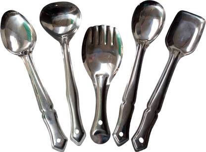 Tekzie 5 Pcs Stainless Steel Cooking Spoons for Kitchen Daily Use Spoons Kitchen Tool Set