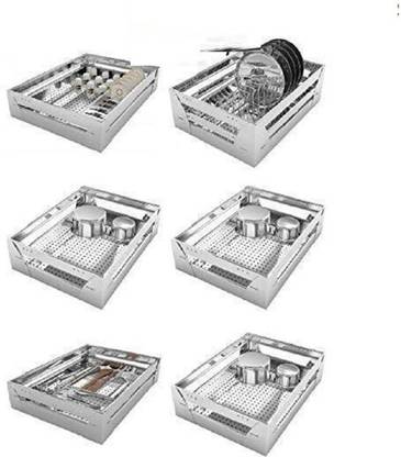 Sanjari Kitchen Basket combo set (21 * 20, Set Of 6) Stainless Steel Stainless Steel Kitchen Trolley