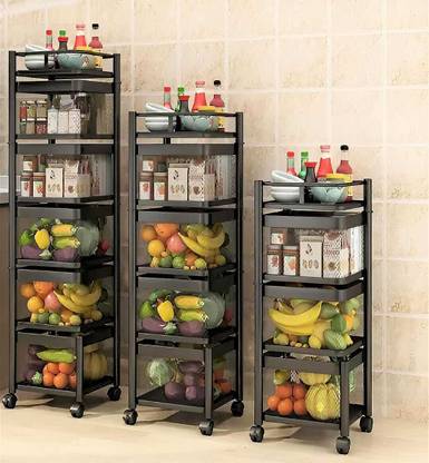 JSAAH 5 Layer Square design Trolly For kitchen, Rotating Trolly For Material storage. Bamboo Kitchen Trolley