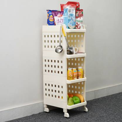 ADA 4-Tier Multipurpose Storage Shelf Rack with Wheels | Storage Organizer Cart Plastic Kitchen Trolley
