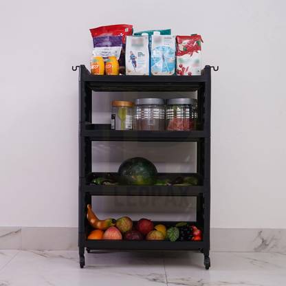 LEOPAX 4 Layers Plastic Rolling Storage Rack | Multipurpose Storage Rack with Wheels | Plastic Kitchen Trolley