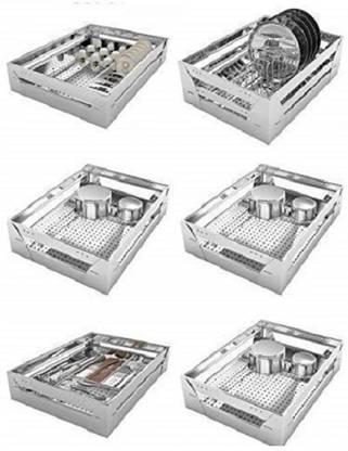 Sanjari Stainless Steel Modular Kitchen Organizer Basket combo set (15*20,set of-6) Stainless Steel Kitchen Trolley