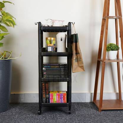 LEOPAX 4 Tier Stackable Shelf Utility Rolling Stand Rack | Storage Organizer Rack | Plastic Kitchen Trolley