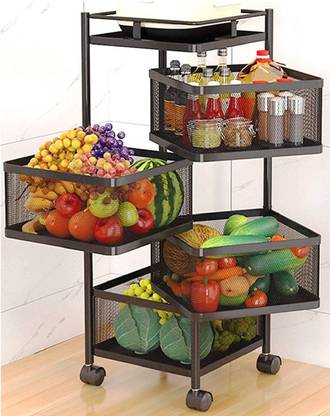 Craftbin 4 Layer Kitchen Trolley for Fruit & Vegetable Storage Rack Onion Potato Stand Iron Kitchen Trolley