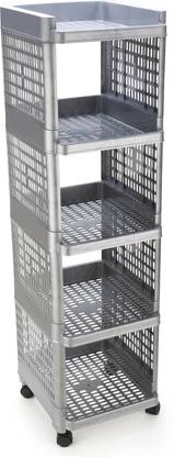 फ्लायप Rectangular 5 Layer Multipurpose Shelf Stand Basket Rack Trolley प्लास्टिक रसोई ट्रॉली