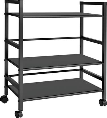 IMPULSE Premium 3-Shelf Microwave Oven Trolley Stand/Storage Trolly Rack/Storage Rack/Shelf for Home-Office-Kitchen (Black) Iron Kitchen Trolley