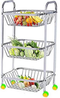 METALAC 3 LAYER Fruit & Vegetable Kitchen Stand Stainless Steel Kitchen Trolley