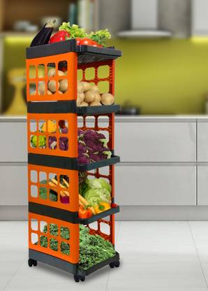 GlowSilk 5-Layer Plastic Trolley with Smooth-Caster Wheels for Kitchen Plastic Kitchen Trolley