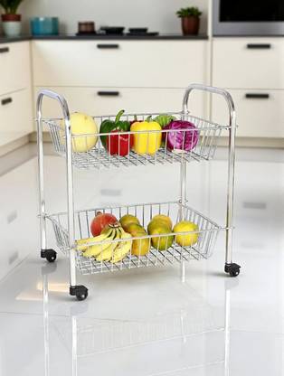 Amol Premium Stainless steel Vegetable Fruit Onion Potato Trolley Stainless Steel Kitchen Trolley