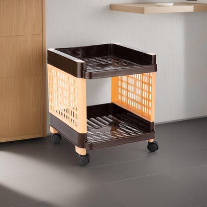 सोरथ Rectangular 2 Layer Multipurpose Shelf Stand Basket Rack Trolley प्लास्टिक रसोई ट्रॉली