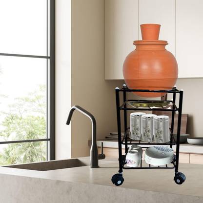 MEENA ENTERPRISES Heavy-Duty Multipurpose Matka Stand with Wheels,Matka stand for water pot Iron Kitchen Trolley