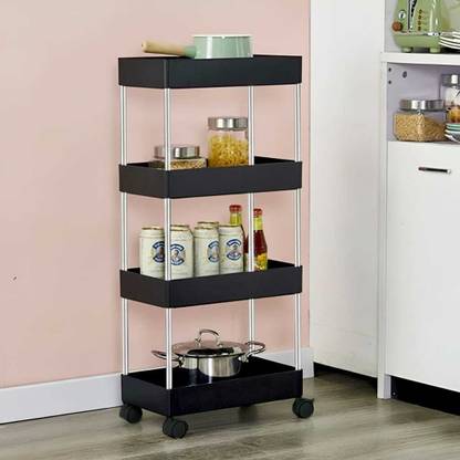 HomeQueen Multi-Purpose Plastic Storage Organizer 4-Tier Rack with Wheel Bathroom & Office Plastic Kitchen Trolley
