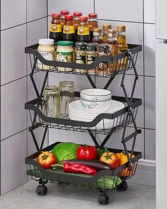 BAZKU 3 Layer Plastic Rack Shelves Cart for Kitchen Bathroom Bedroom Laundry Room Plastic Kitchen Trolley