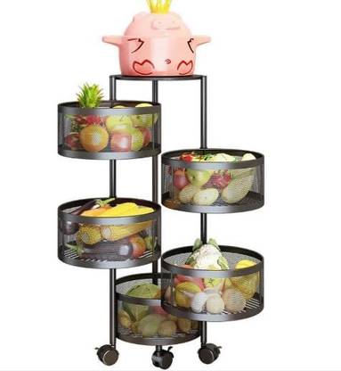 moradiya fresh 4 Layer Kitchen Rotating Trolley Portable Storage Rack Round Design Steel Kitchen Trolley