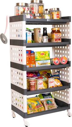 Trendy 5 Tier Multi-Purpose Storage Organizer Rack for Home with Wheels Plastic Kitchen Trolley