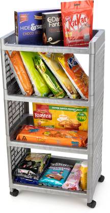MORDAK 4 Layer Trolly Rack Organizer for Fruit & Vegetable Storage Orgnizer Plastic Wall Shelf