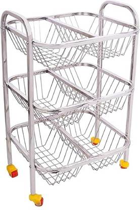 PALOMINO 3 Layer Stainless Steel Kitchen Trolley Rack | Fruit & Veg Stand Stainless Steel Kitchen Trolley