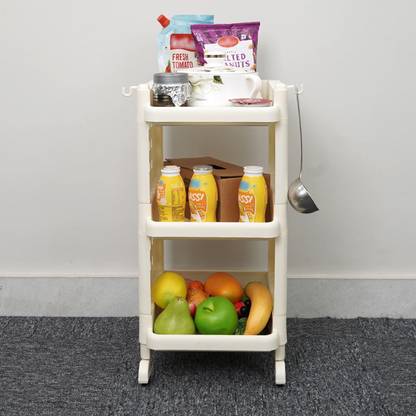 ADA 4 -Tier Rolling Storage Shelf Basket Utility Cart Rack | Storage Organizer Cart Plastic Kitchen Trolley