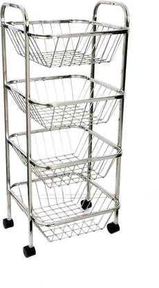 kalyan 4 Tier (Basket Size 26.5"x12"x11.5") High Quality Premium Stainless Steel Kitchen Trolley