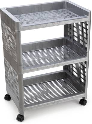 FLYUP 3 layer Multipurpose Storage Shelf Rack with Wheels | Storage Organizer Cart Plastic Kitchen Trolley