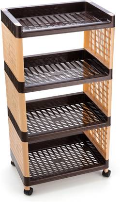 FLYUP 4 layer Multipurpose Storage Shelf Rack with Wheels | Storage Organizer Cart Plastic Kitchen Trolley